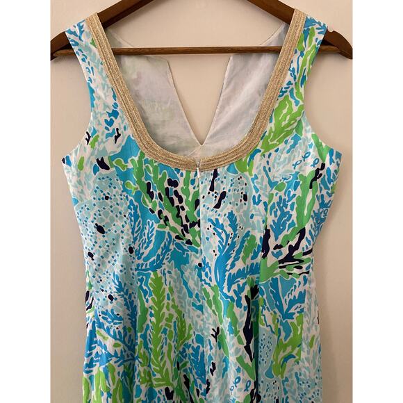 Lilly Pulitzer Janice Blue Green Gold Sheath Shift Dress 2 Flaw Minor - Picture 6 of 10